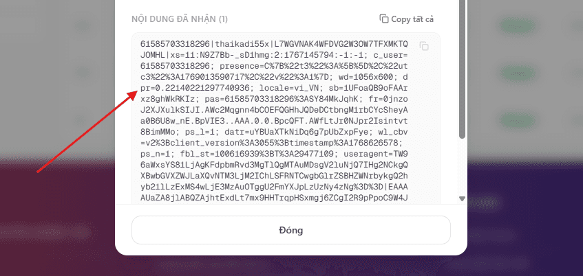 Đọc thông tin tài khoản đã mua