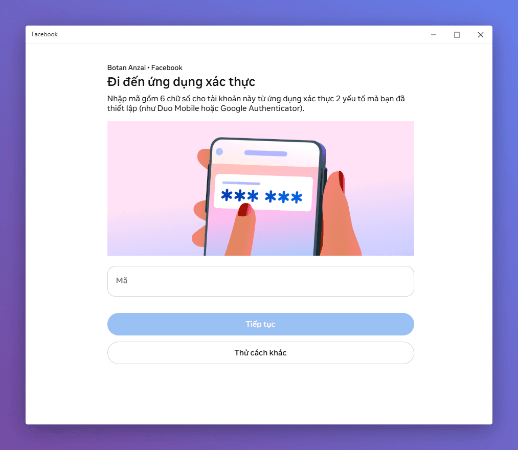 Facebook yêu cầu nhập mã 2FA