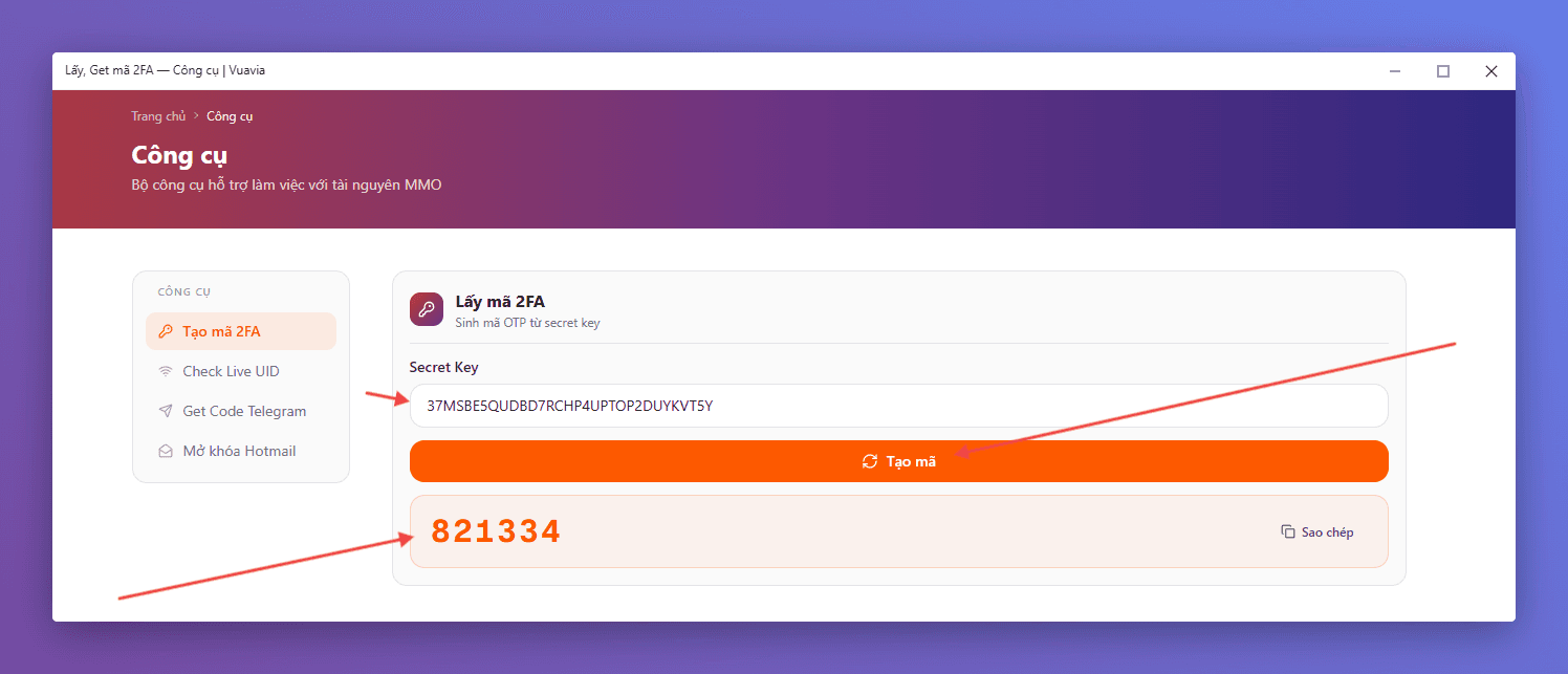 Lấy mã OTP tại Vuavia