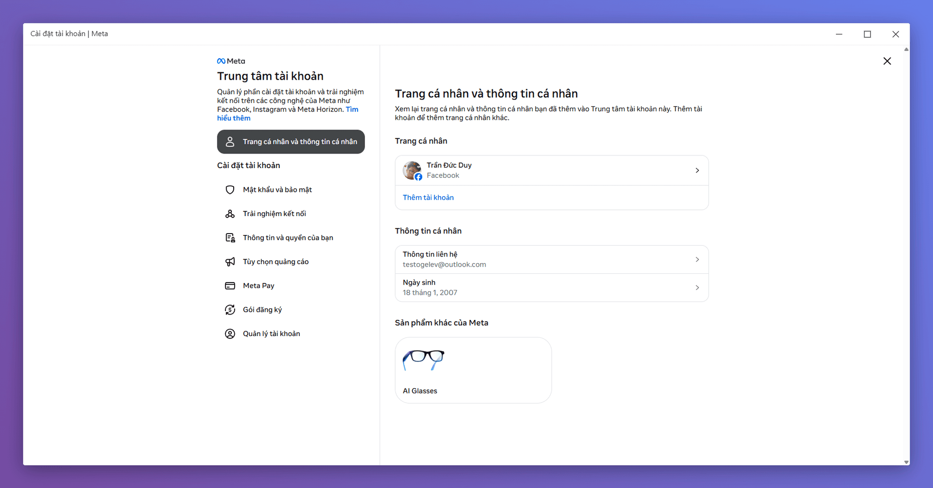 Truy cập trang thông tin tài khoản