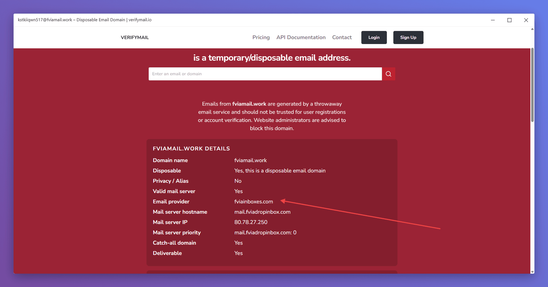 Kiểm tra xem mail khôi phục thuộc provider nào