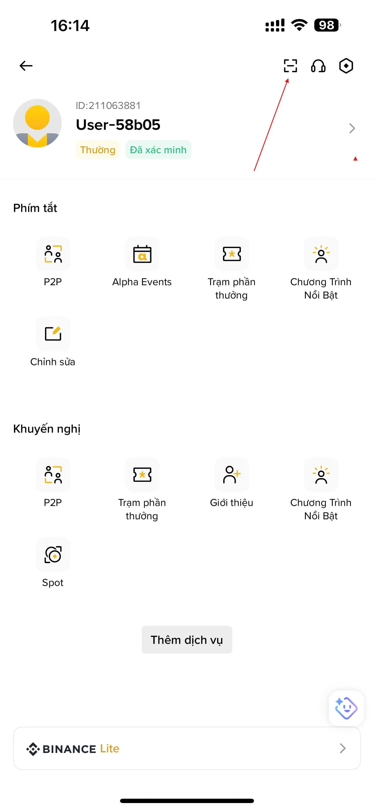 Quét mã QR hoặc mở Binance Pay