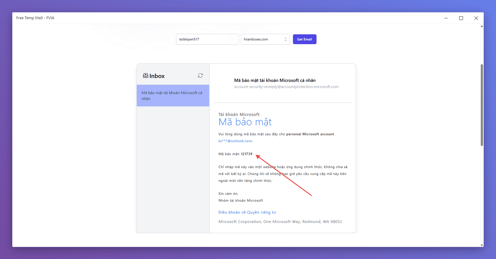 Quay lại FViaInboxes để lấy mã xác minh