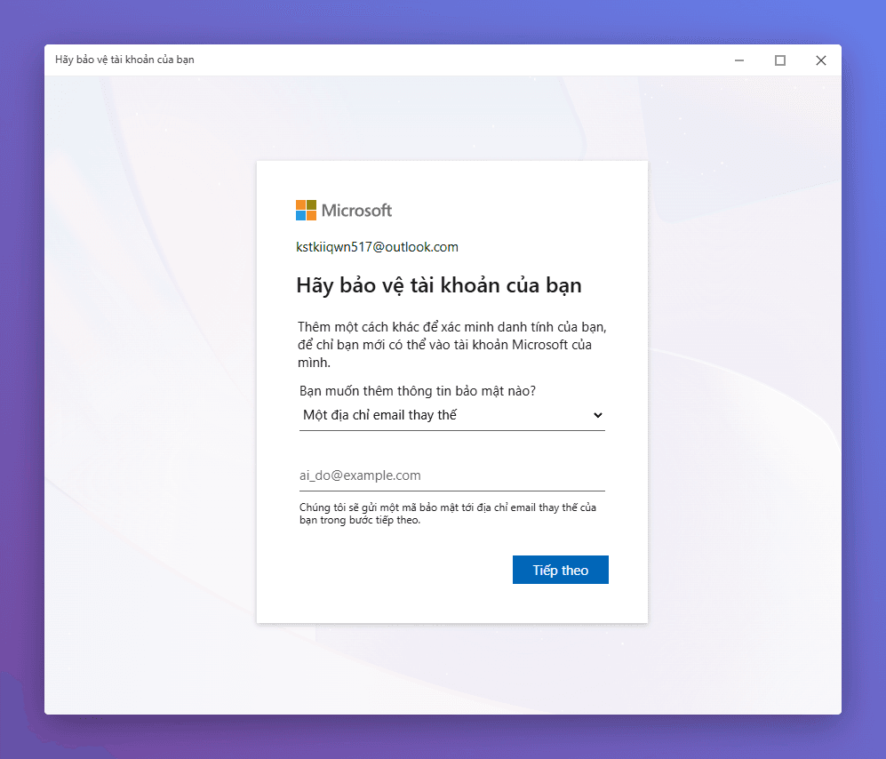 Đăng nhập vào tài khoản Hotmail cần thêm mail khôi phục